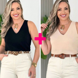 Kit 2 Blusas Feminina Regata Alça Larga Elegante Air Flow Social Blusa Blusinha