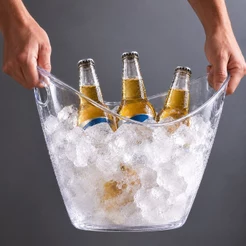 Balde de Gelo Acrilico Transparente 4 Litros com Alcas Suporte Cerveja Vinho Espumante Festa