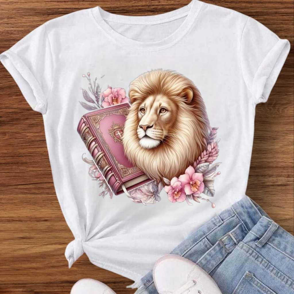 Blusa Deminina Leão de Judá Branca igreja Moda Cristã Deus Confortável Casual Ant-odor