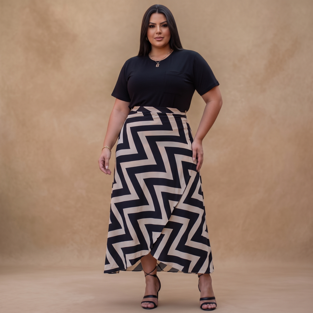 Saia Envelope Forrada Plus Size com Amarração
