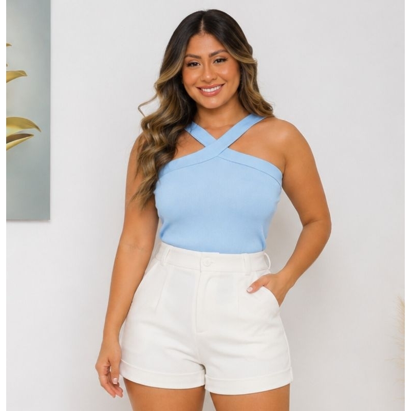 blusa Feminino Ribana Canelado Decote Cruzado Blusa Regata