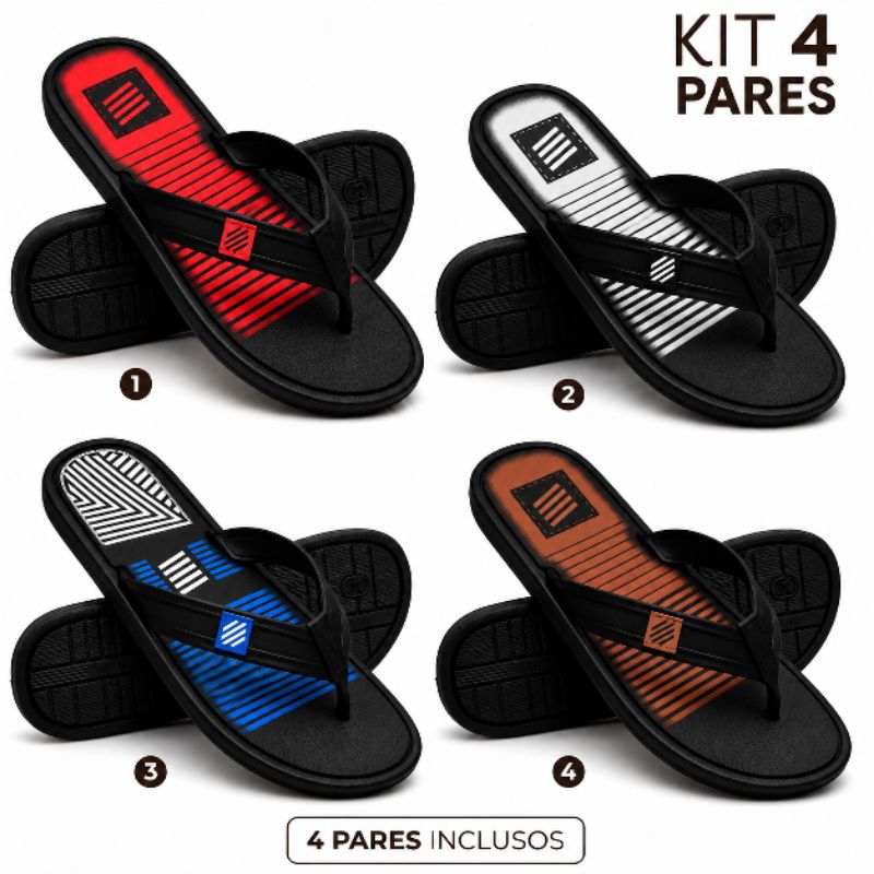 Kit 4 Pares Chinelo Sandália Masculino Antiderrapante Leve e confortável Promoção Leve Mais e Pague Menos