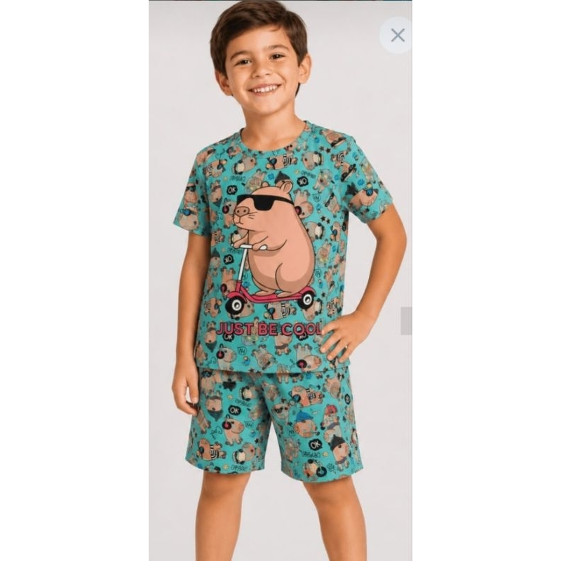 Pijama Infantil Masculino Nº 14 Manga Curta Confortável Estampado Verão
