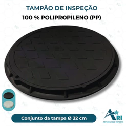 Tampão Redondo 32cm Com Aro em Polipropileno (PP) Reforçado – Caixa de Passagem, Gordura e Esgoto