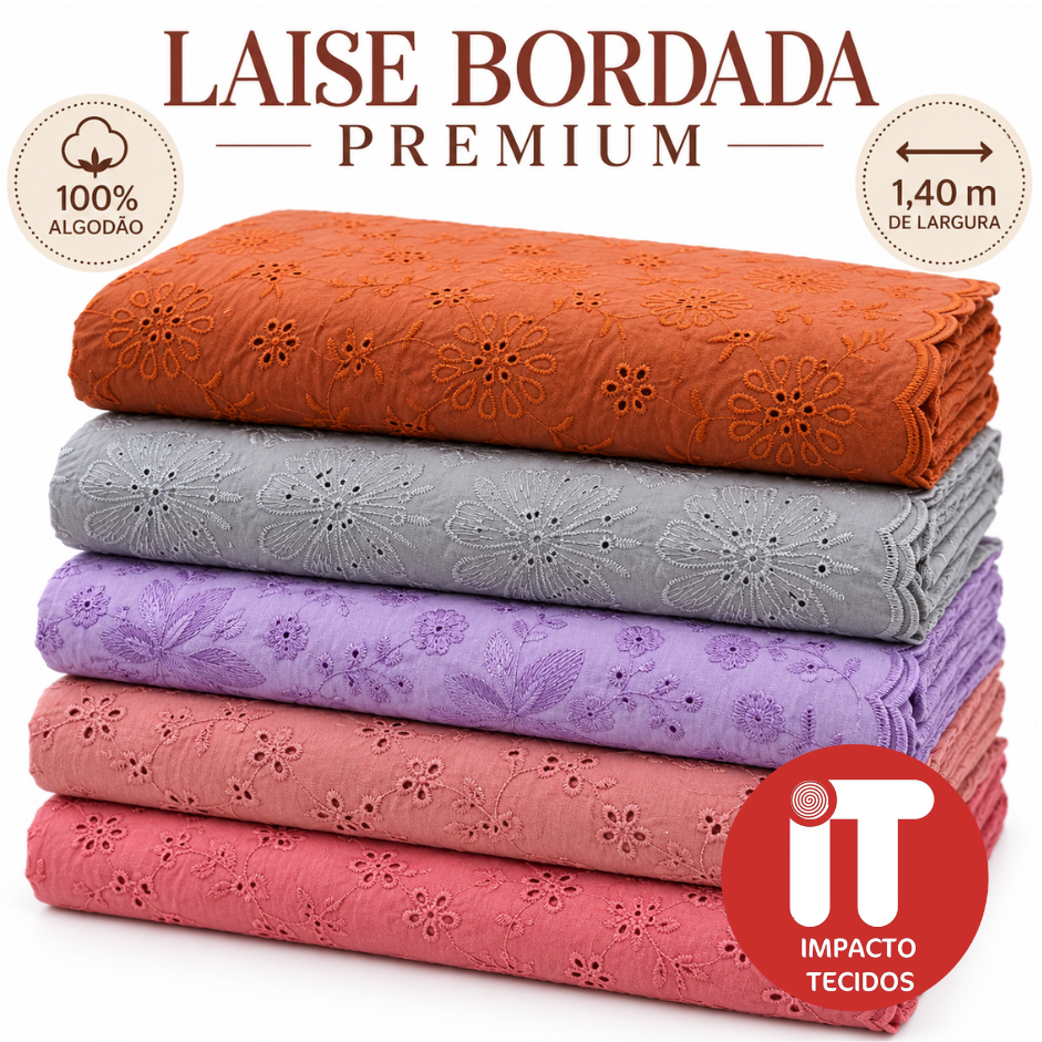 Tecido Laise Bordada Premium 100% Algodão 1m x 1,40m Largura Para Vestidos, Blusas, Moda Verão