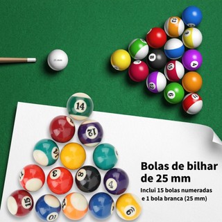 Jogo Bolas Bilhar Sinuca numeradas bola 25mm+ branca