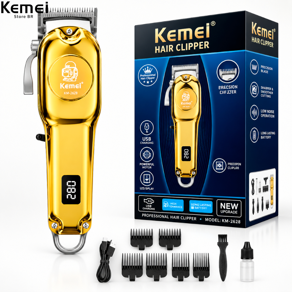 Máquina Cortar Cabelo KEMEI-2628 Bivolt Máquina de corte, Aparador de Cabelo - kemei 2628 Portátil