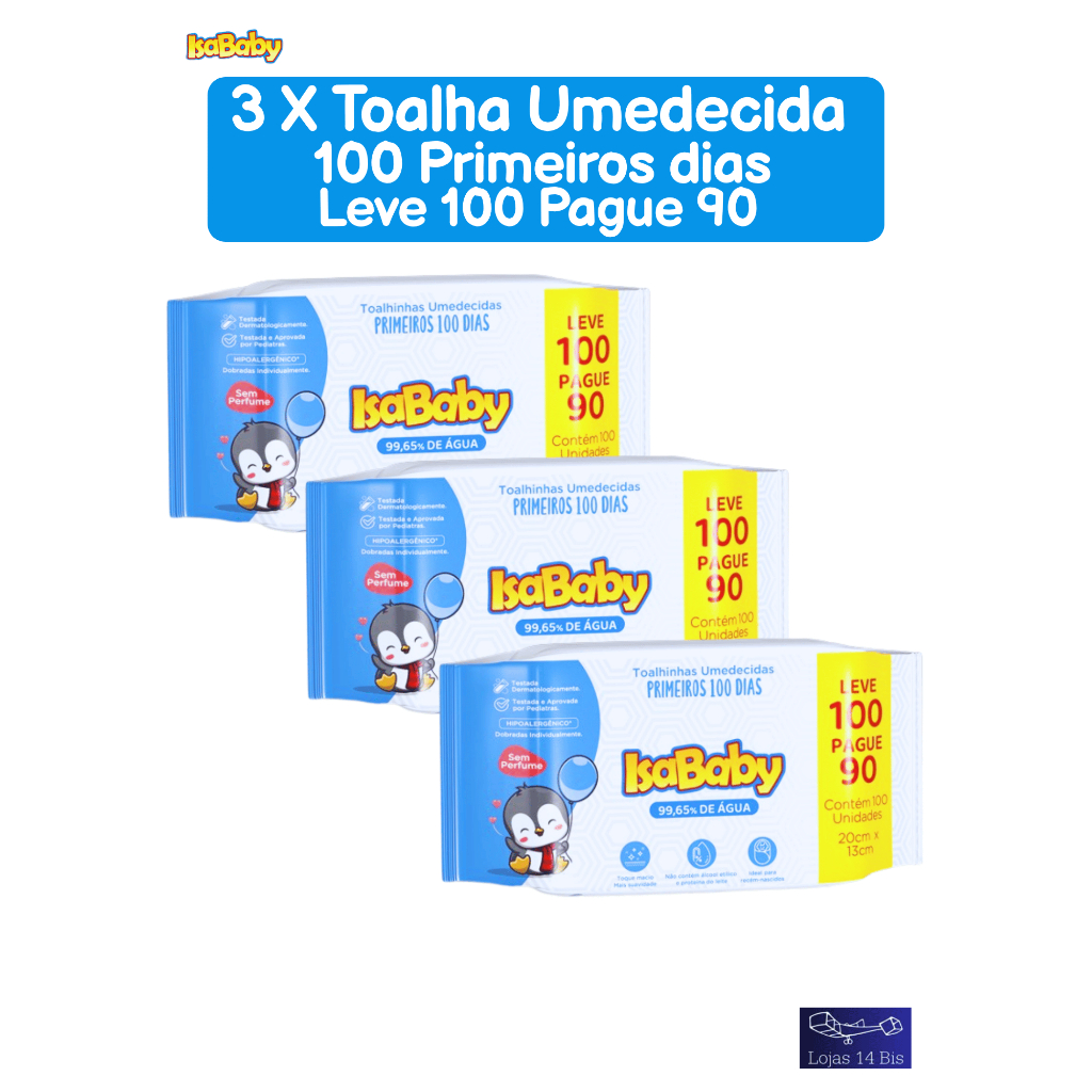 3 Toalhas Umedecidas Lenço Isababy 100 Primeiros Dias c/100 Recém Nascidos