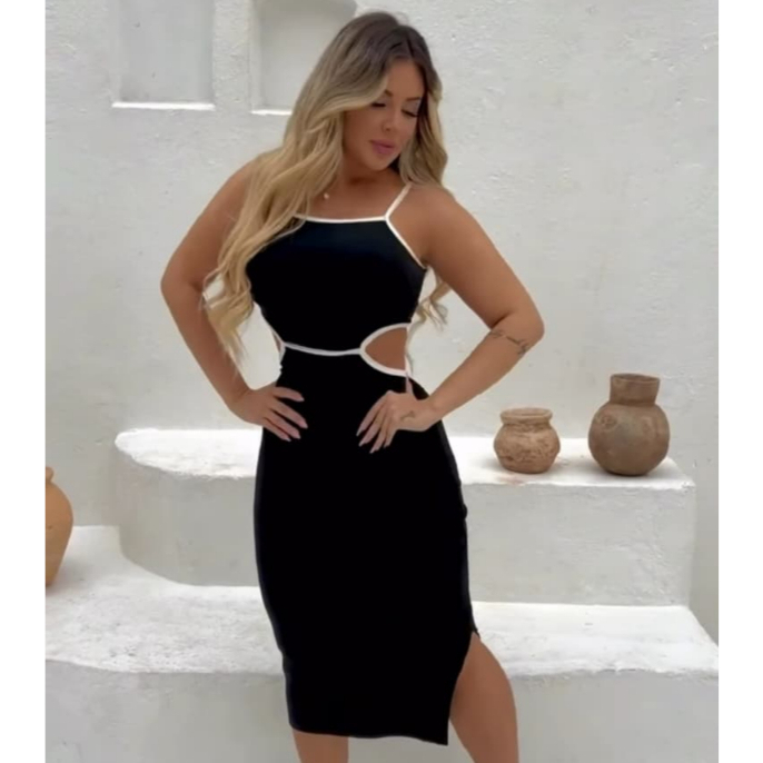 Vestido Feminino, Vestido Midi, Vestido Canelado, Vestido de Alcinha, Vestido Tubinho com Fenda, Vestido Longo