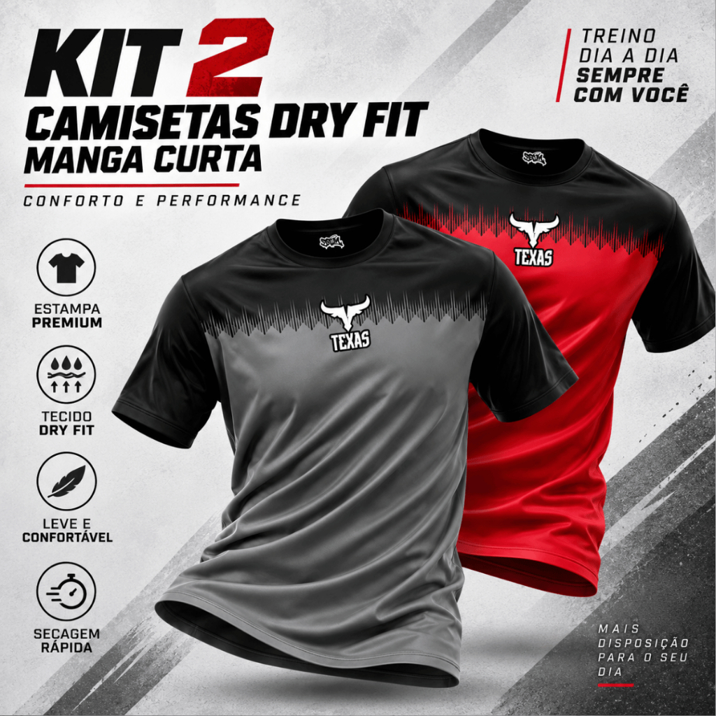 Kit 2 Camiseta Dry Fit Masculina Camisa Esportiva Treino Academia Esportes Exercícios Corrida
