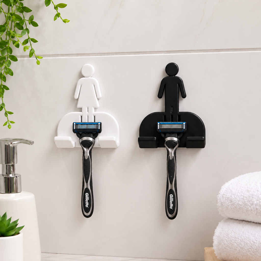 Kit 2 Suportes Organizadores De Parede Para Prestobarba E Gillette Casal Ele E Ela Banheiro