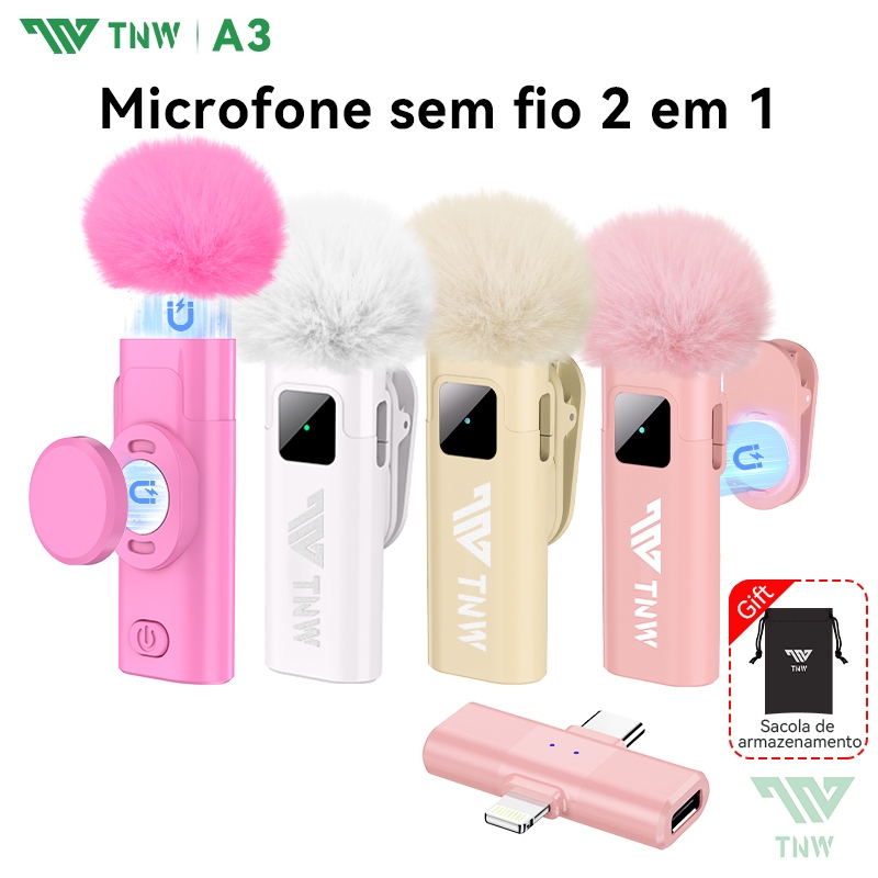 TNW A3 Microfone Magnético 2 EM 1 Microfone de Lapela Sem Fio Profissional Microfone Para Celular iOS Tipo C