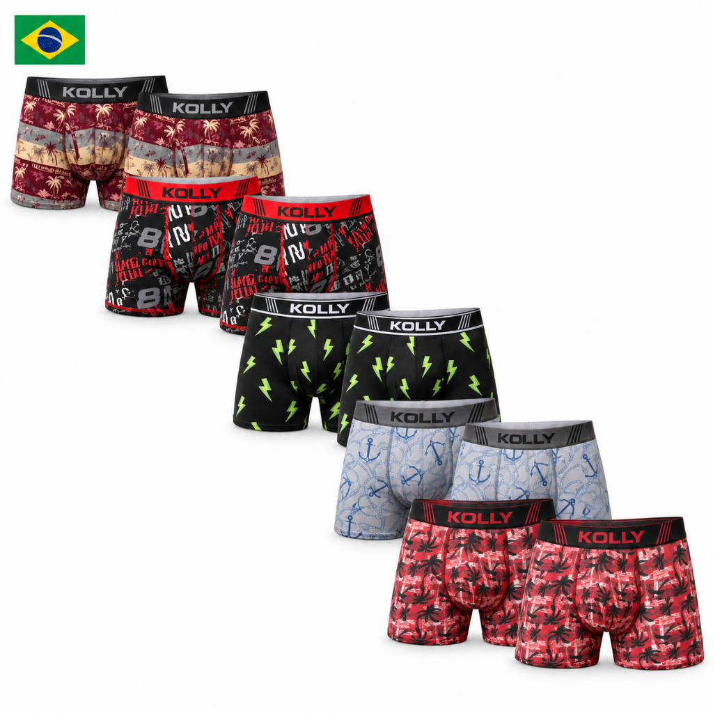 Kit Com 10 Cuecas Boxer  Estampada Masculina Adulto Microfibra Estampada Com Cós Elástico Confortável