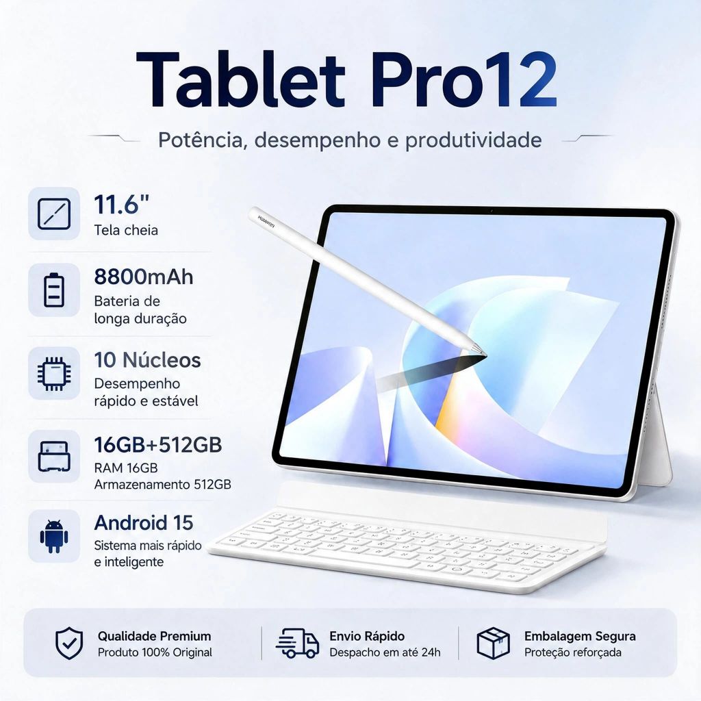 Pro12 Tablet | 16GB RAM 512GB | 11.6" HD Screen | Android 15 | 5G | WIFI Free Keyboard and Mouse