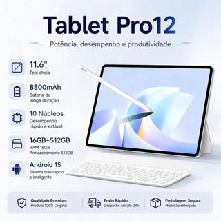 Pro12 Tablet | 16GB RAM 512GB | 11.6" HD Screen | Android 15 | 5G | WIFI Free Keyboard and Mouse