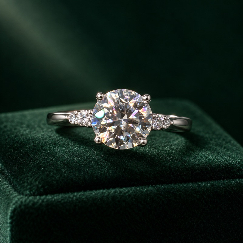 Anel Feminino Moissanite Redondo 8mm em Prata 925 Elegante e Sofisticado