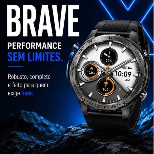 Smartwatch BRAVE WEARZONE 5 ATM Resistência Militar IP69 GPS De Dupla Frequência Integrado