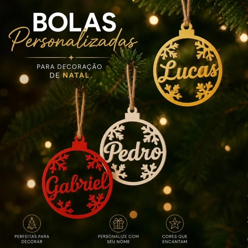 Kit Natal Encantado com Nomes Personalizados – Enfeites Exclusivos para sua Árvore