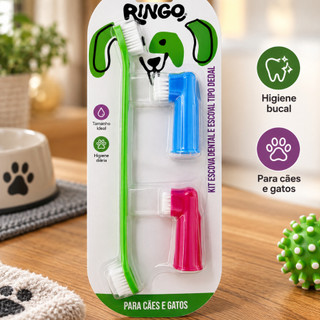 Kit De 3 Escova De Dentes Para Pets Cães Cachorro Gatos Dedal CORES VARIADAS
