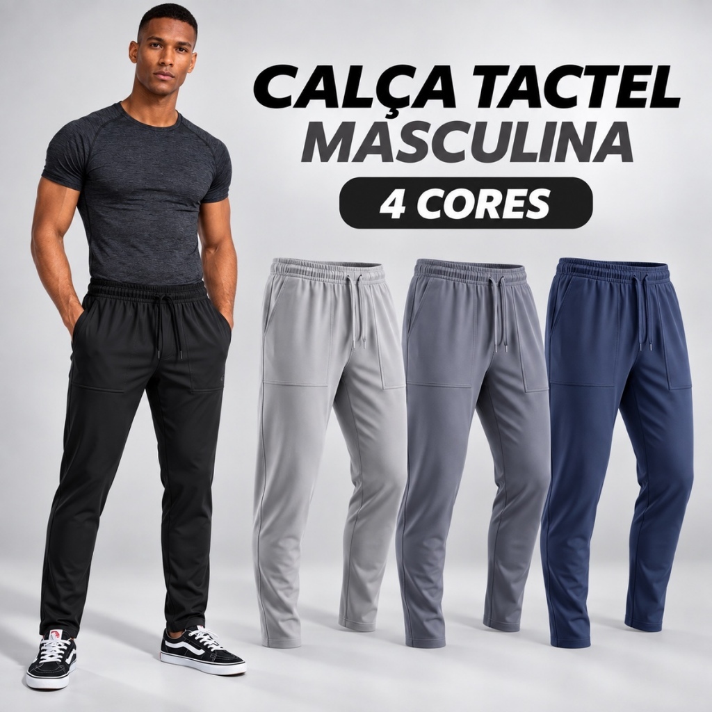 Calça Tactel Masculina com Elastano Slim Academia Corrida Casual