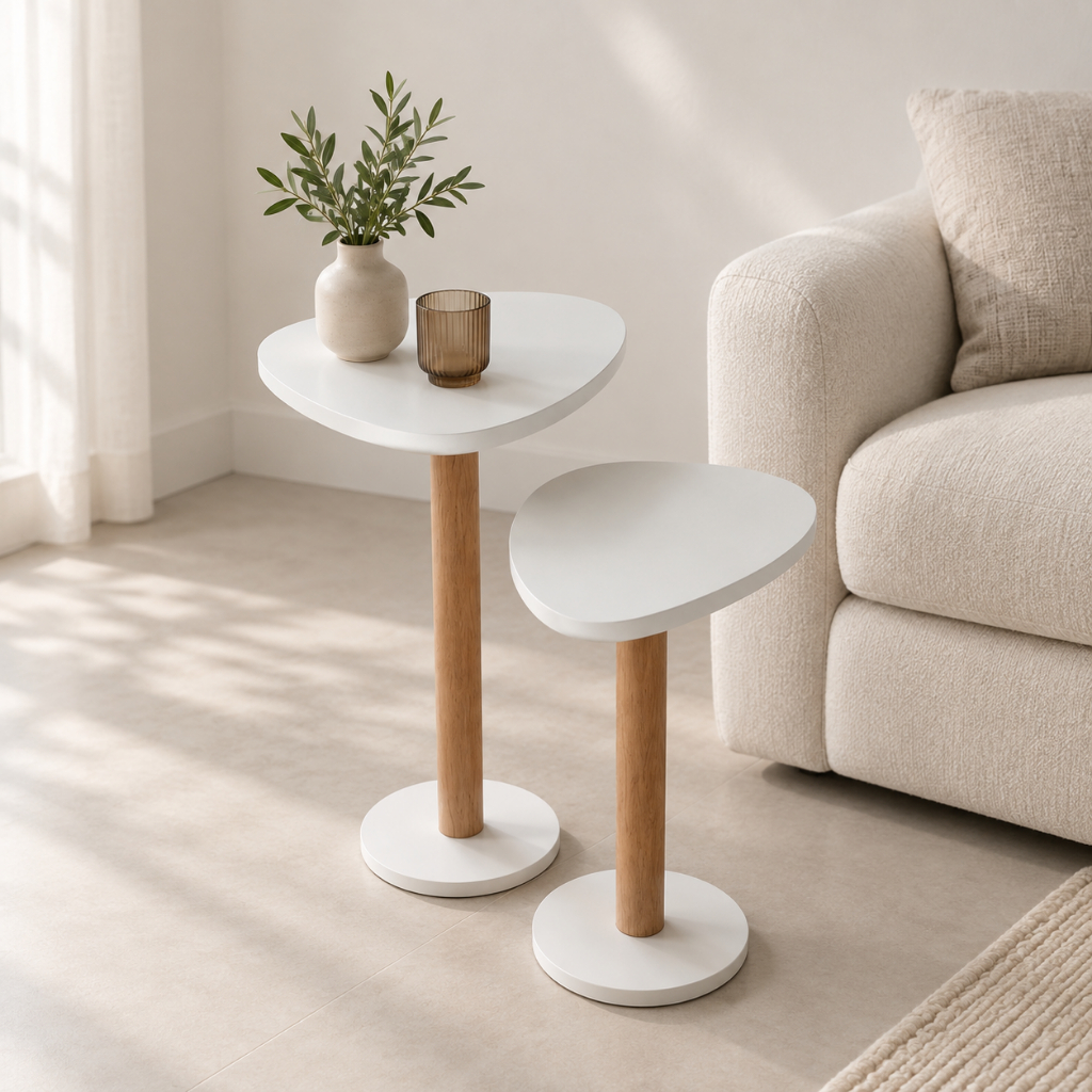 Dupla de Mesas Laterais Modernas Tampo Branco Design Orgânico
