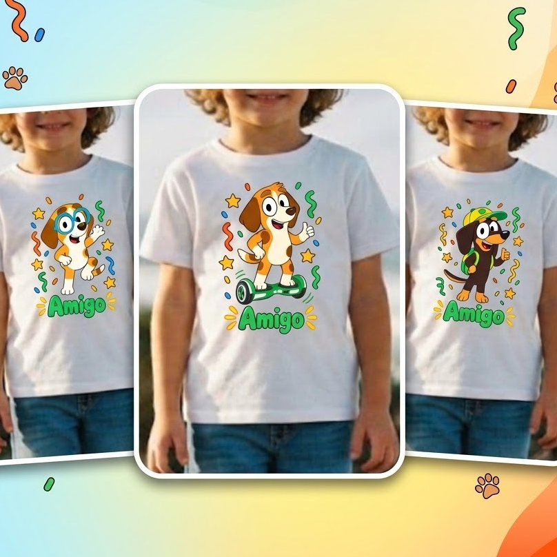 Camiseta Infantil Algodão Estampa Desenho Fofo Amigo Menino Menina Camisa Infantil 100% Algodão Casual Várias Cores