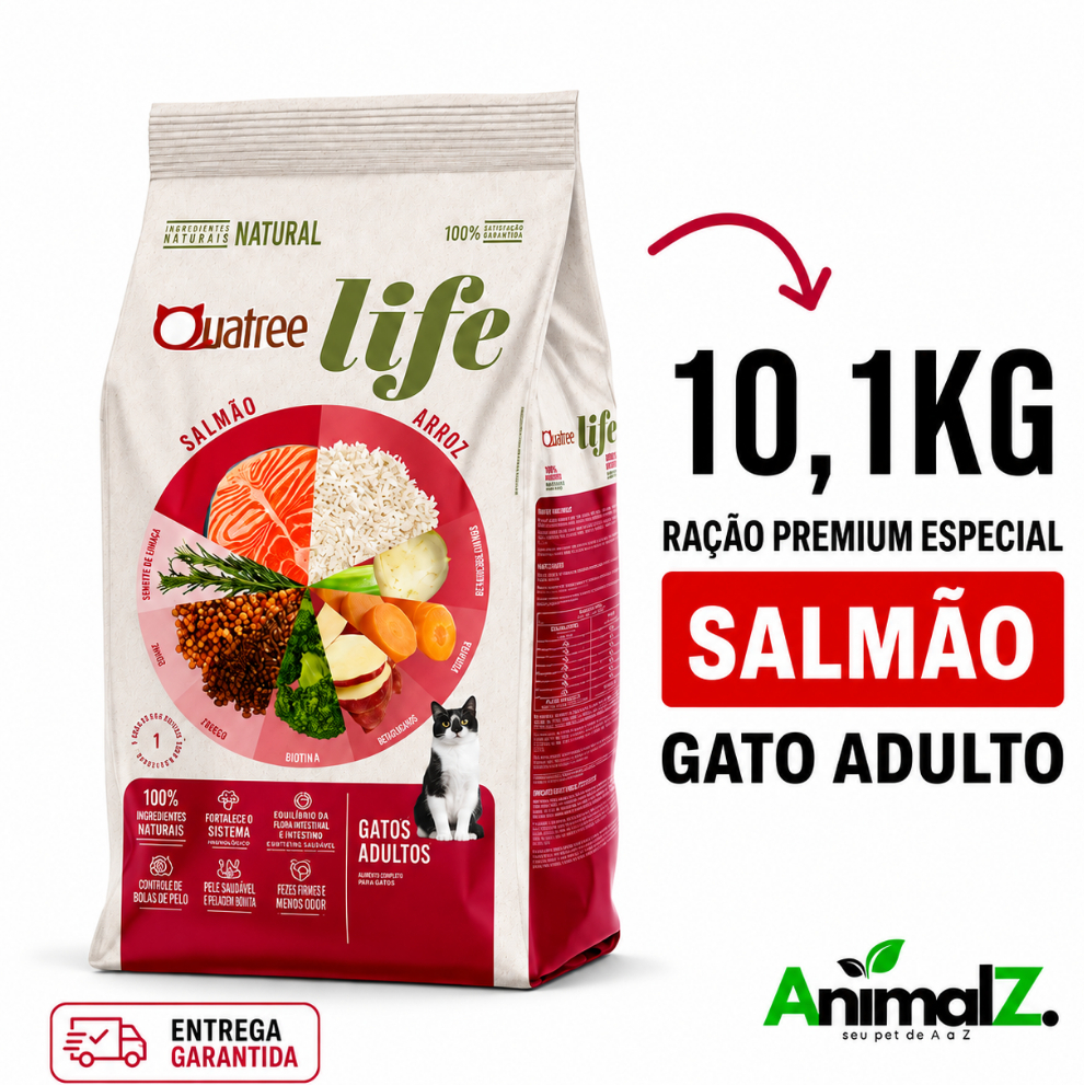Ração Quatree Life 10.1Kg Ração Quatree Gatos Adultos Salmão e Arroz Ração Quatree Gatos 10Kg