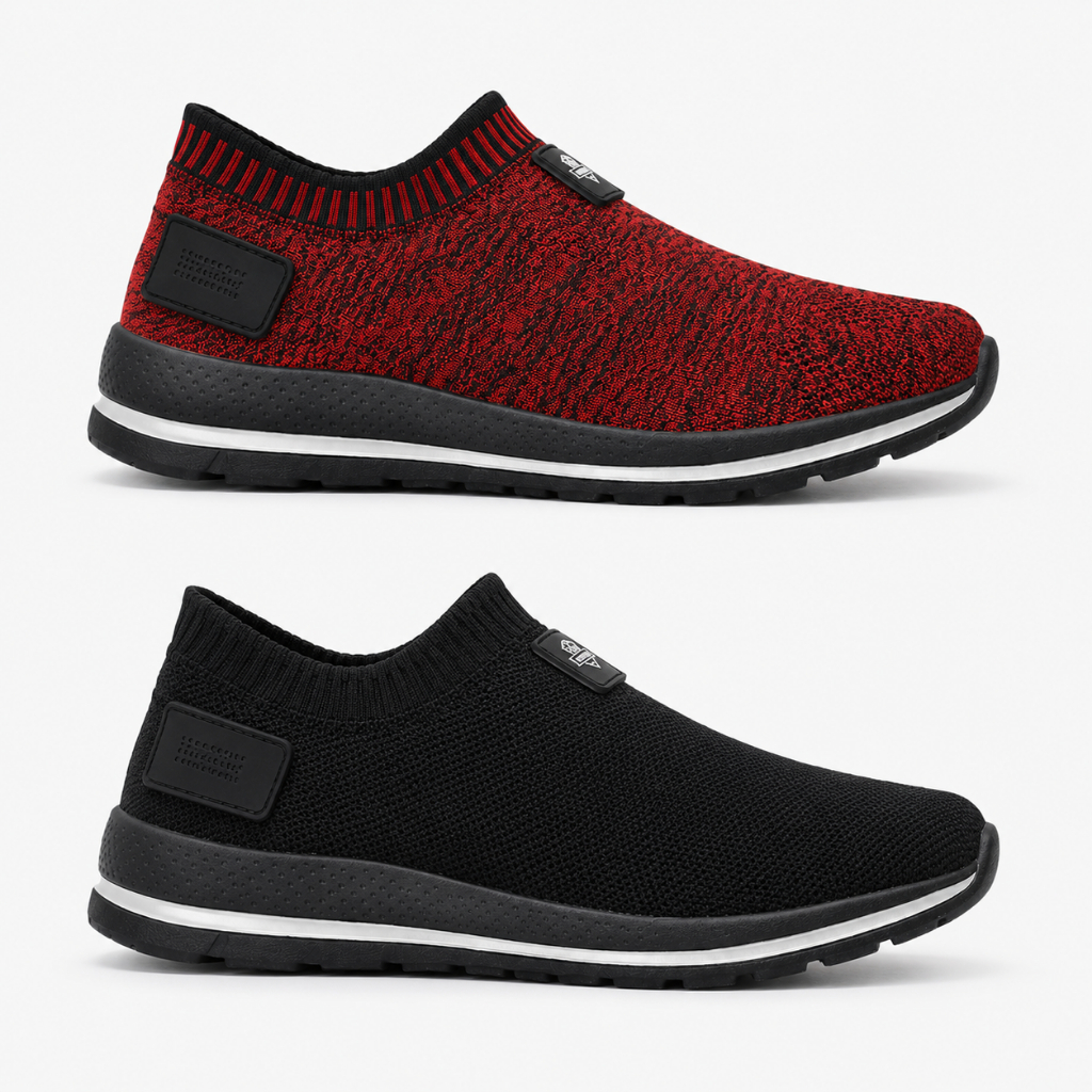 Kit 2 Tênis Slip-On Masculino Knit Respirável Sem Cadarço Confortável Casual Academia Corrida