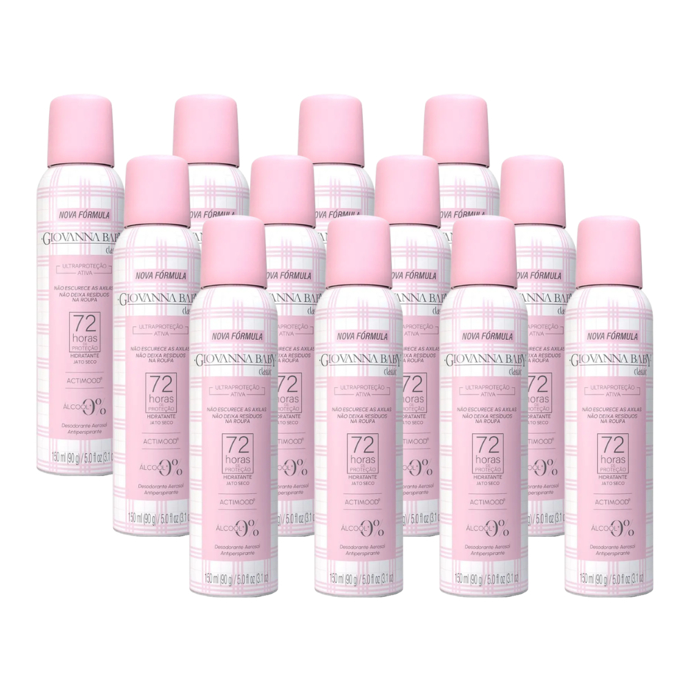Kit 12 Desodorante Antitranspirante Aerossol Giovanna Baby Classic 72h 150ml