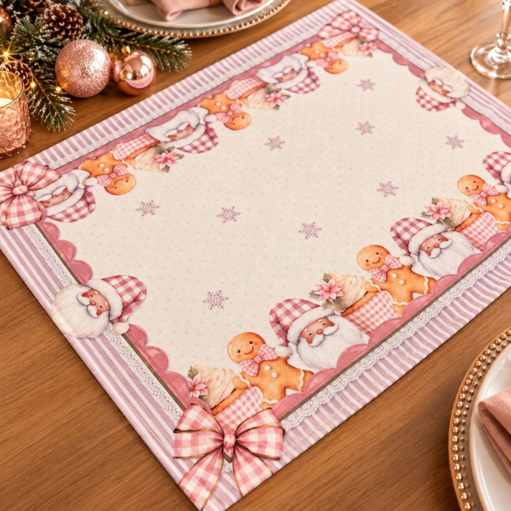 Kit 02 Lugar Americano  Mesa Posta Decoração de Mesa de Natal Papai Noel Rosa