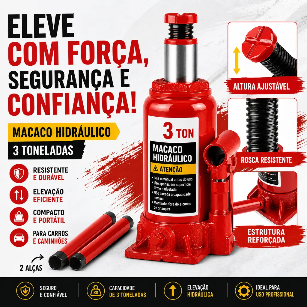 Macaco Hidráulico Garrafa 2T 3T Automotivo Carro Caminhão Elevação Veículos Ferramenta Reforçado