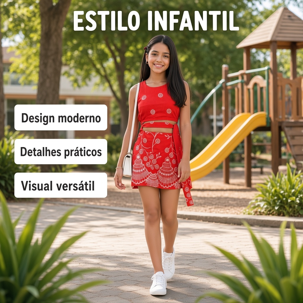 Conjunto Juvenil Feminino Cropped e Short Saia com Estampa Floral – Moda Feminina Verão, Leve, Moderna e Confortável