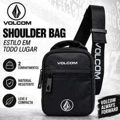 Shoulder Bag Volcom Masculina Bolsa Transversal Preta Alça Regulável 2 Compartimentos