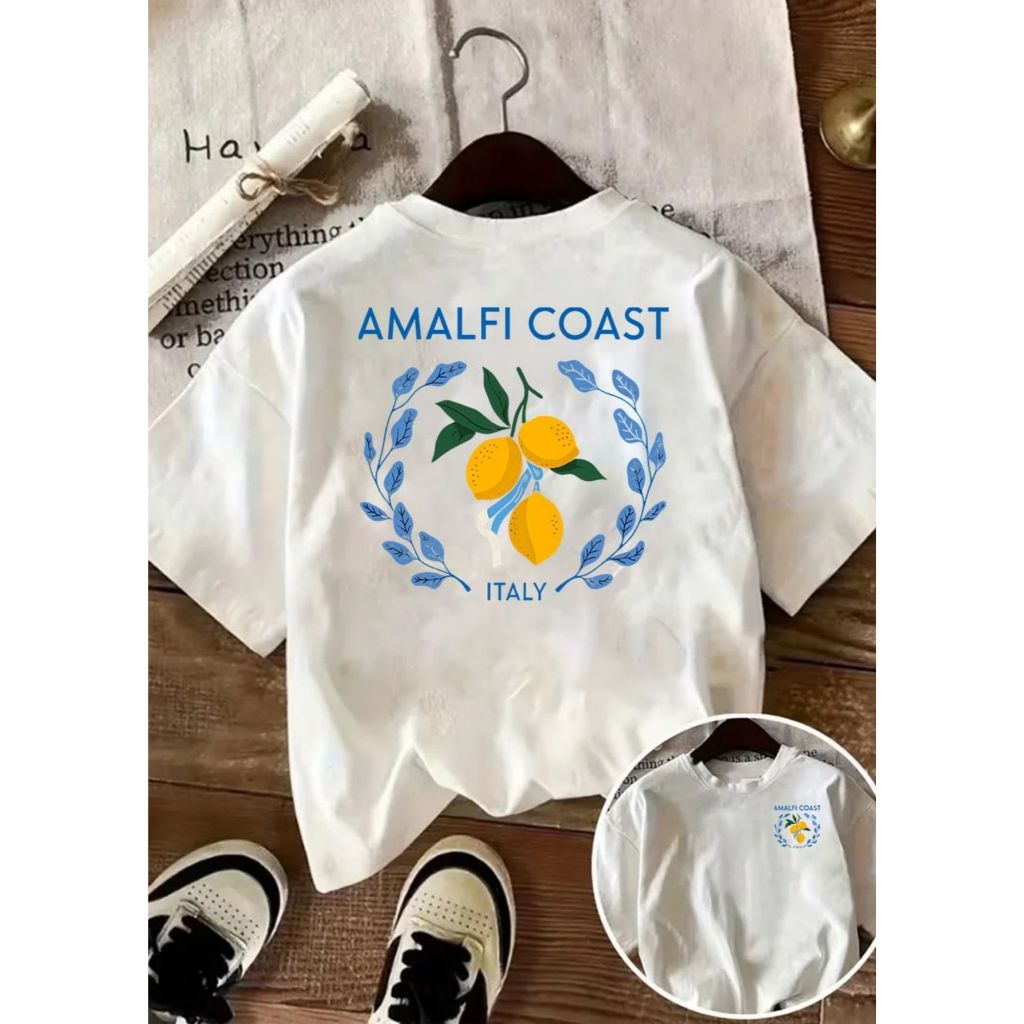 Camiseta Feminina Estampado com: Amalfi Italy - Básica Moderna 100% Algodão Manga Curta Gola Redonda Confortável
