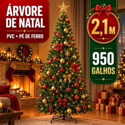 Árvore de Natal 2,10 Metros Grande PVC 950 Galhos Pinheiro de Luxo Decoração de Natal