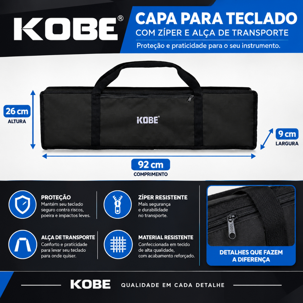 Capa Kobe de Transporte Teclado Musical Compatível CTS100 CTS200 CTS300 / KOBE KB-150 KB-300 KB-400 Preta