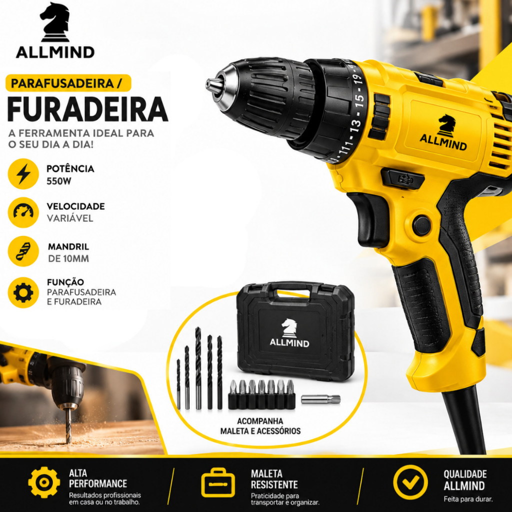Parafusadeira e Furadeira Eletrica Profissional Multifuncional 400w