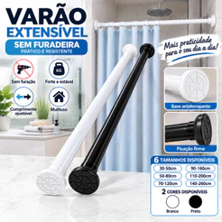 Varão Extensível de Pressão Sem Furar paraCortina de Banheiro e Janela Branco/Preto 6Tamanhos