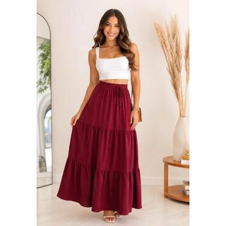 Saia Longa 3 Marias Feminina Babado Cintura Alta Moda Boho Chi