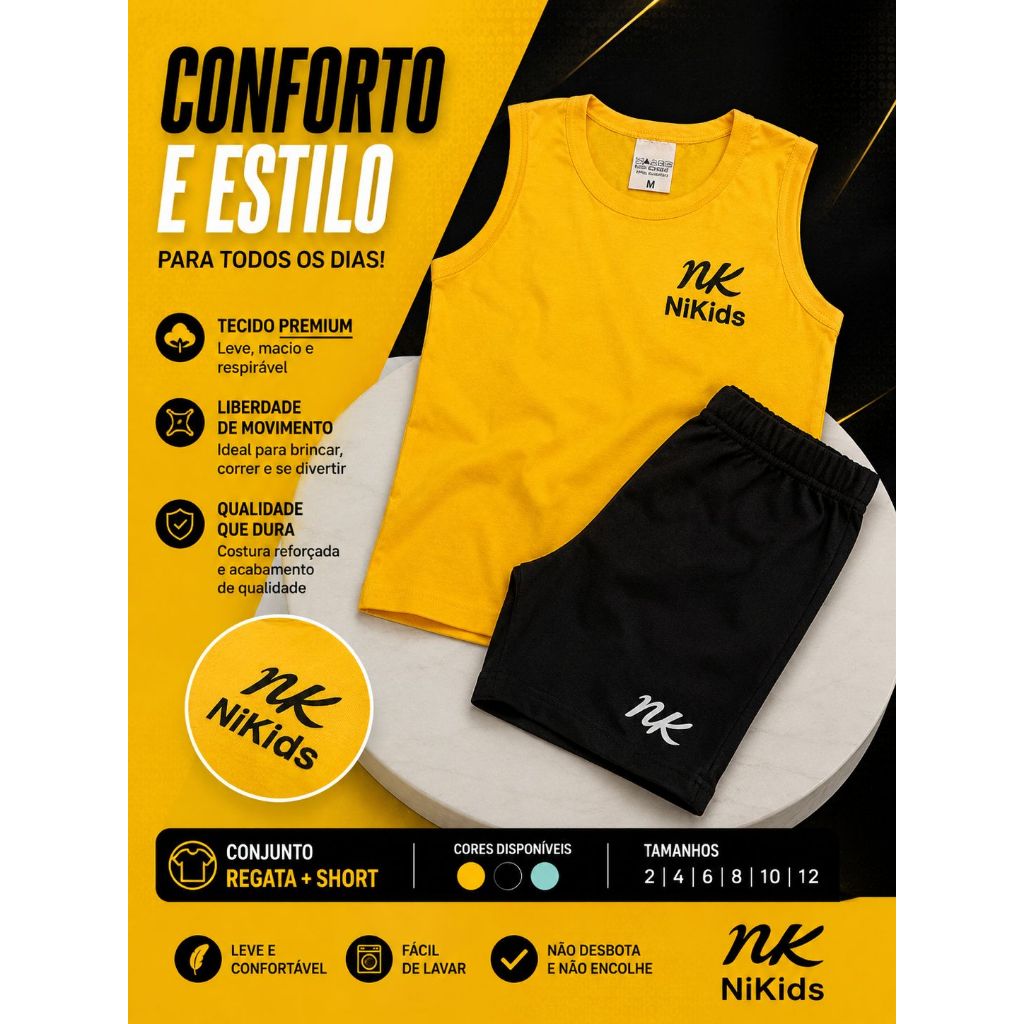 Conjunto Infantil Kit Regata + Shorts Meninos Estampado Confortável de Verão