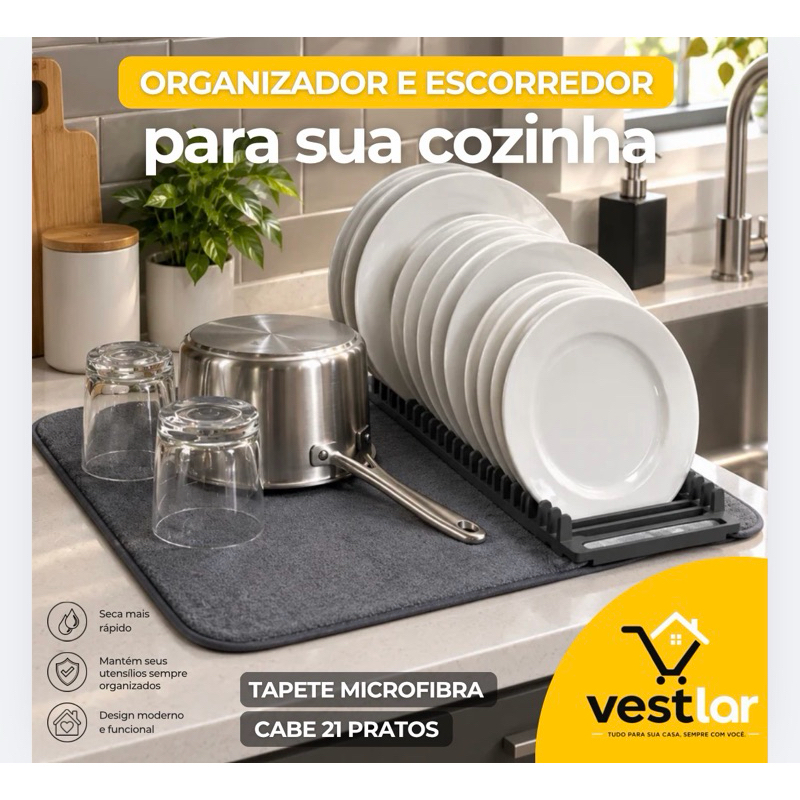 Escorredor Organizador De Cozinha Pia Tapete Absorvente Microfibra Antiderrapante Secagem Rápida