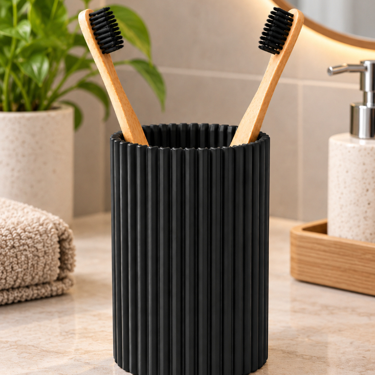 Porta Escova de Dente Canelado Decorativo Banheiro Bancada Moderno Minimalista — imagem 2 de 2
