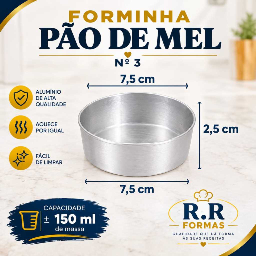Forminha pão de mel Nº 3 Kit com 6 unidades em Alumínio ( Diâmetro 7,5 cm )