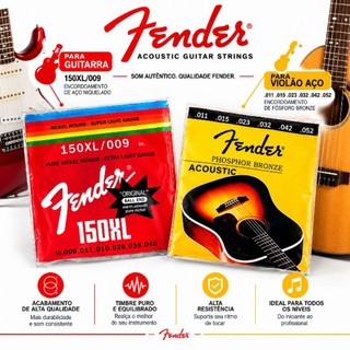 Jogo de cordas para Guitarra 09 e para Violão 011 Encordamento Fender corda de guitarra
