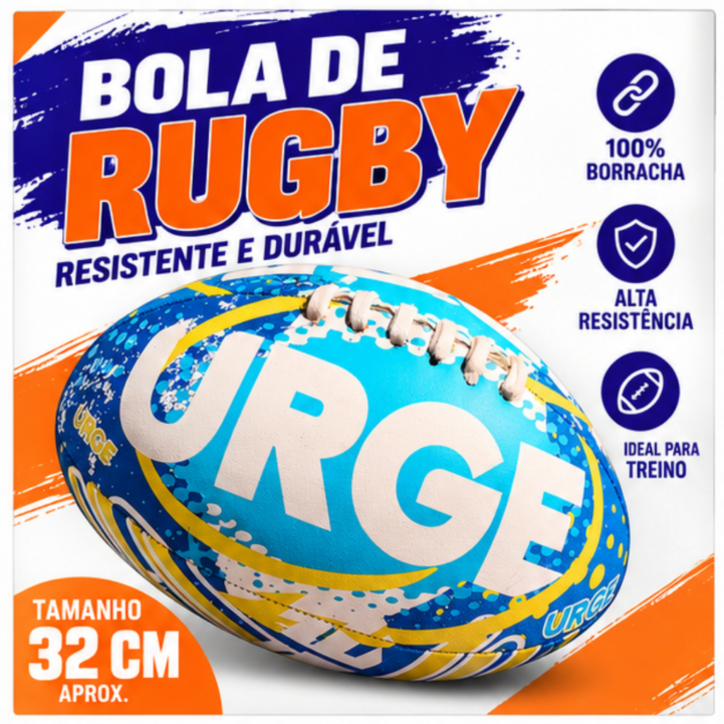 Bola de Rugby Urge Costurada com Bomba para Campo e Quadra