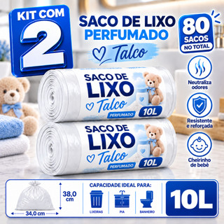 Kit 2 Sacos de Lixo 10L Perfumado Talco Cheiroso Pia Banheiro Neutraliza Odores Mau Cheiro