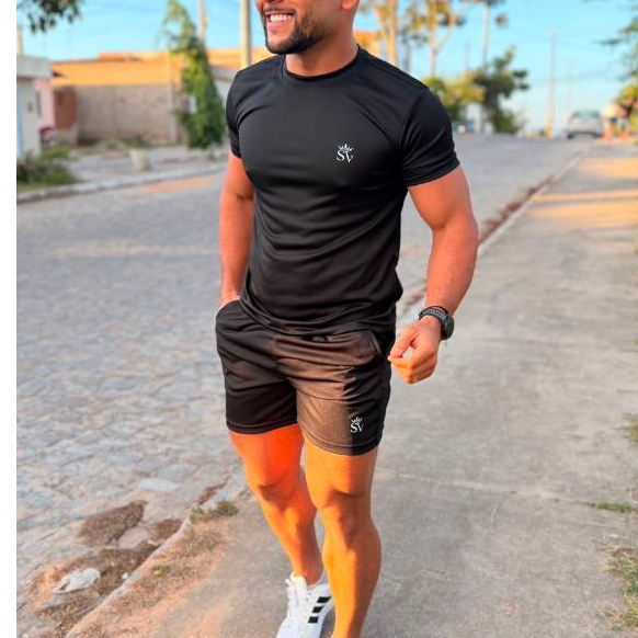 Conjunto Masculino Homem Dry Fit Camiseta e Short Esportivo e Confortável Academia Fitness Malhar Correr