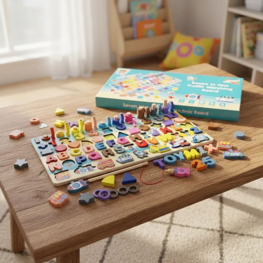 Tabuleiro Montessori Atividades Pescaria Encaixe Numeros Letras Brinquedo Educativo MDF 133pcs · foto 2