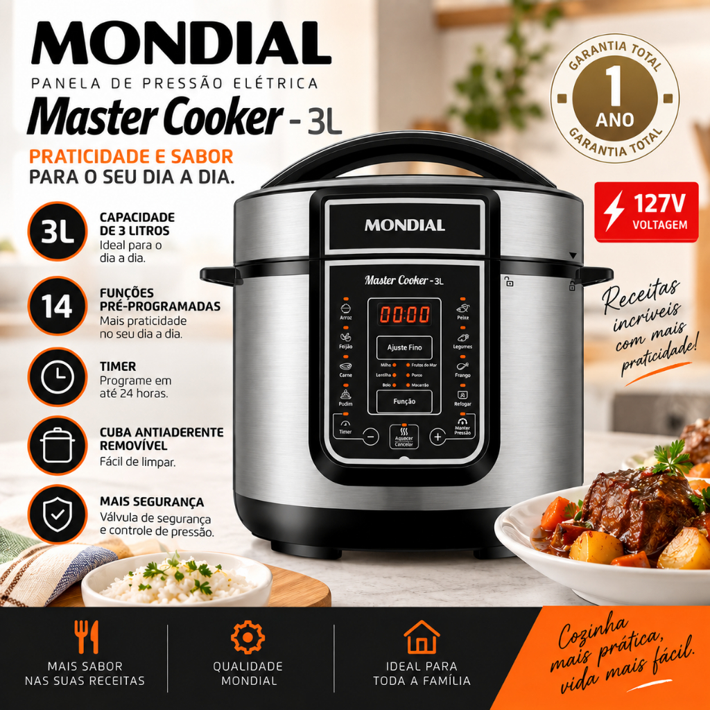 Panela de Pressão Elétrica Mondial Digital Master Cooker PE-40 - 127V