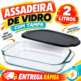 Assadeira Travessa de Vidro Borossilicato 2L com Tampa preta Retangular Resistente para Forno